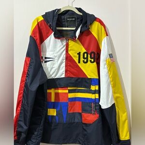 Vintage 1992 Reason NYC Multicolor Anorak Pullover Jacket 3XL USA Flag Patch EUC